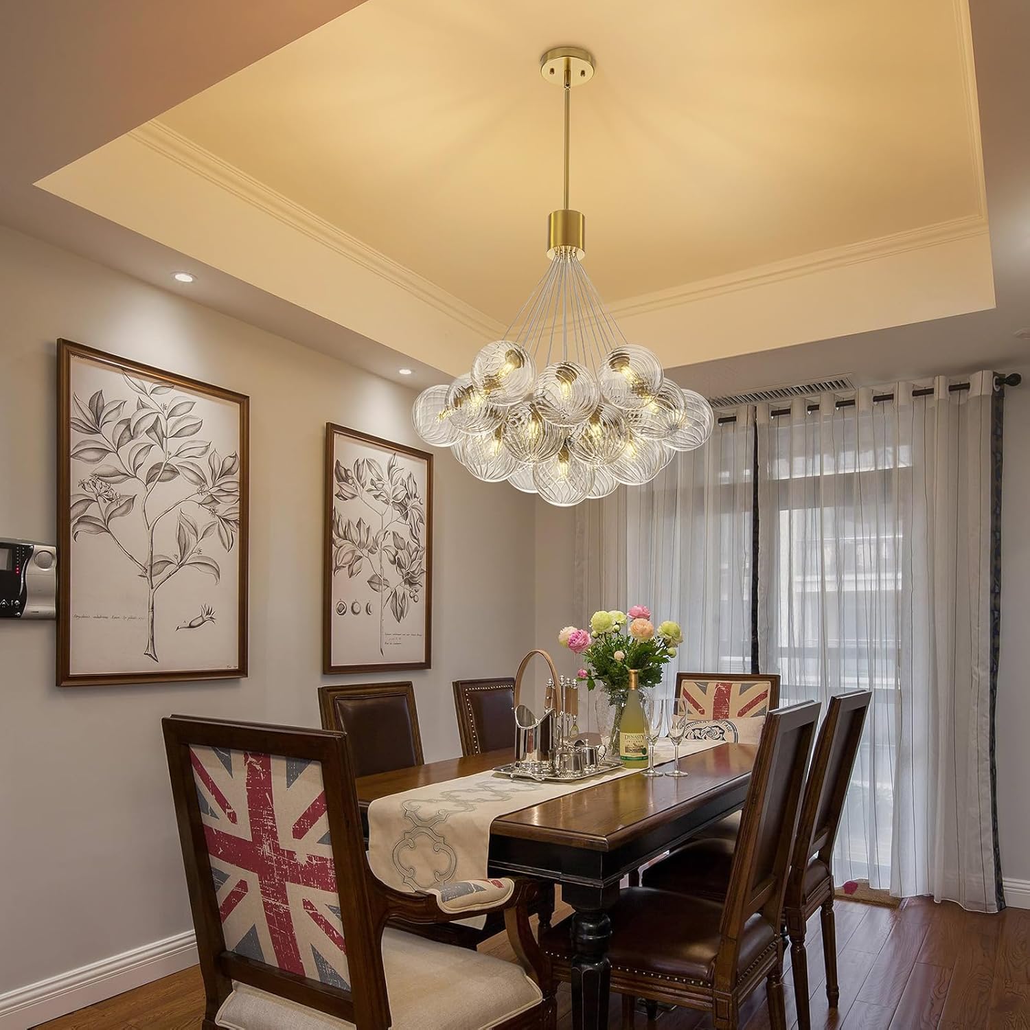 Alynzee 19-Light Brass Gold Chandeliers for Dining Room, 23" Large Handblown Glass Chandelier Light Fixtures Over Table, Modern Mid Century Sputnik Cluster Bubble Pendant Light Fixtures for Bedroom