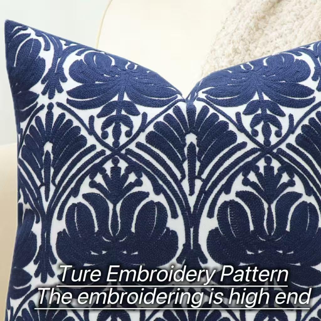 Slow Cow Embroidered Throw Pillow Cover 18 x 18 Inch Navy Blue