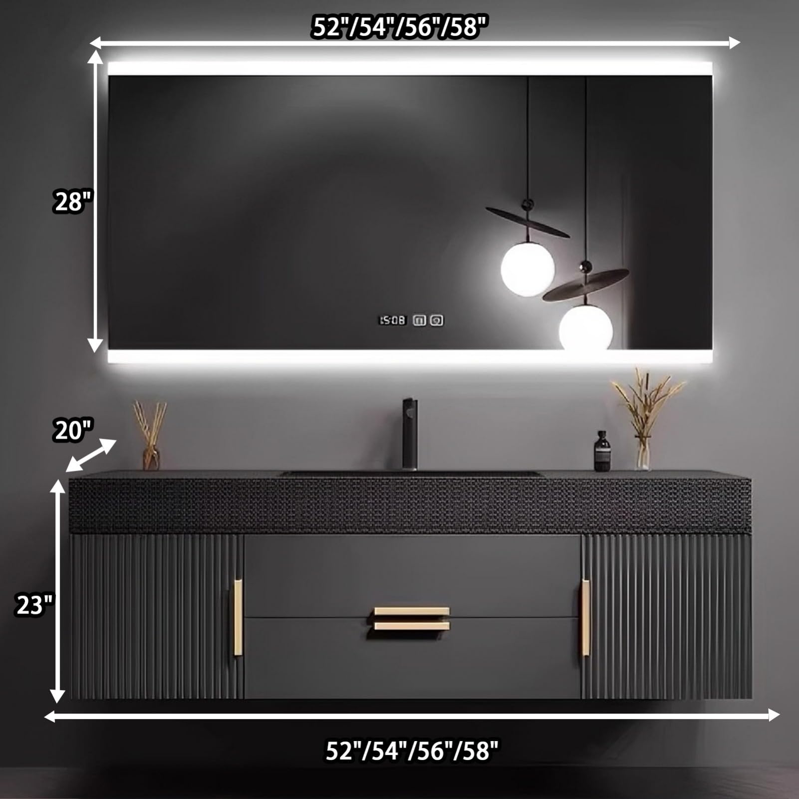 52IN Bathroom Vanity with Sink - Wall Mounted Bathroom Vanity Include Smart Defogging Mirror and Multiple Storage Spaces — view 2