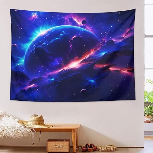 Miniatura 2 de Dogtesl Tapiz de luz negra, tapiz espacial trippy, reactivo a los rayos UV, galaxia universo alienígena planeta que brilla en la oscuridad, tapices