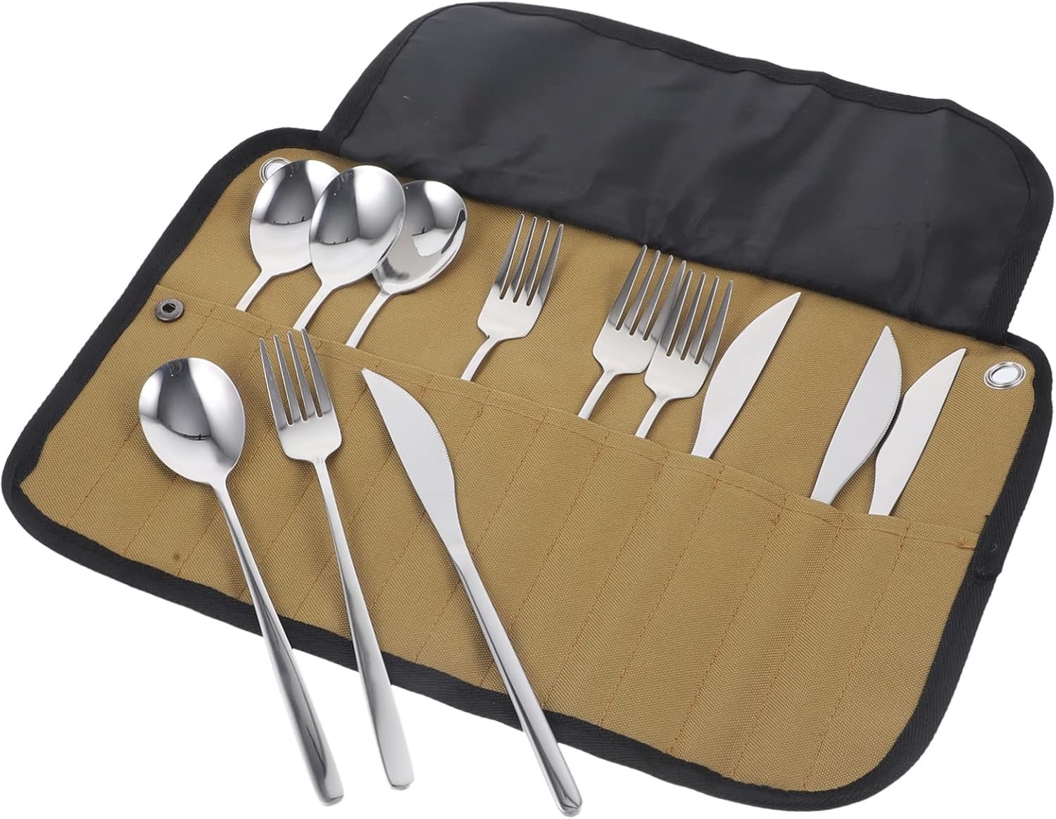 1set Camping Utensil Set Bag Compact Outdoor Dinnerware Kit for Barbecues Hiking and Picnics Includes Chopsticks Spoon Fork and Storage Organizer Mud