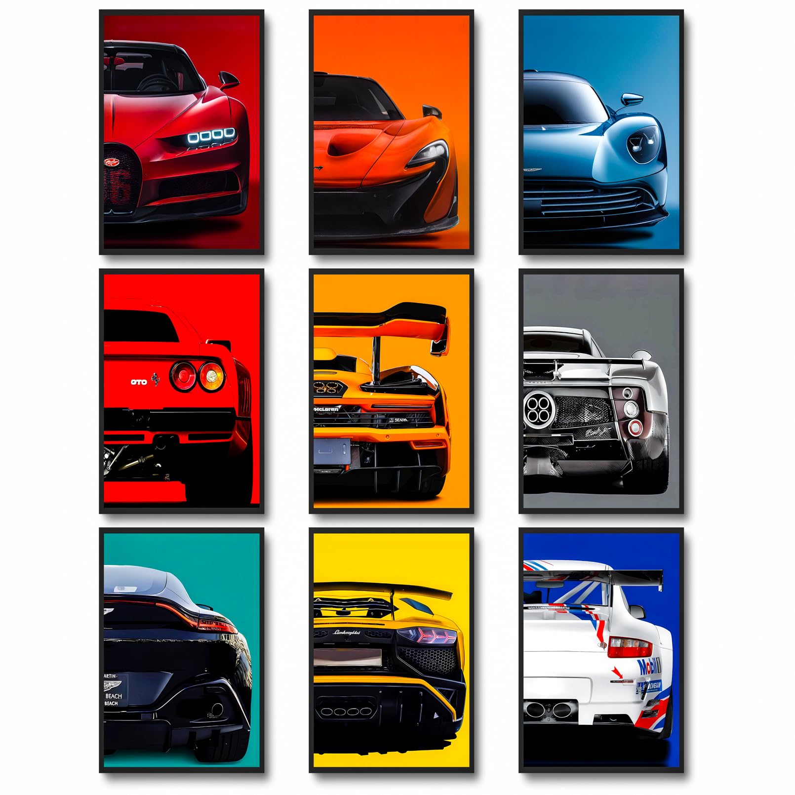 dazongweihan 9pcs Super Car Posters for Boys Room, Racing Car Wall Art for Men Guys, Sports Car Wall Decor, Race Cars Pictures Wall Decor for Bedroom Dorm Man Cave (Unframe,8x12inch) (T1)