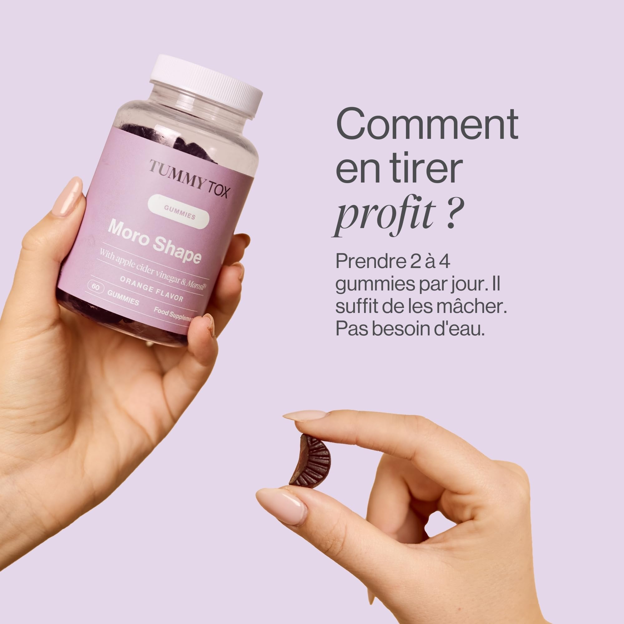 TummyTox Moro Shape - Gummies Vinaigre de Pomme, 60 Gummies | Morosil, Vitamine C et Extrait de Thé Vert, Goût Orange, Gummies Naturelles