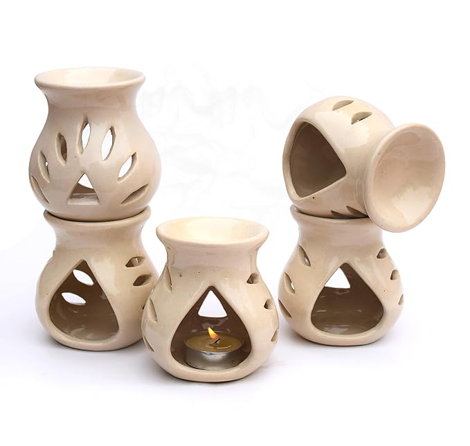 Pure Source India Ceramic Aroma Oil Burner Diffuser (3.5 Inch Off-White-20 Pieces)