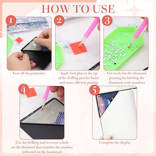 Miniatura 3 de ZYNERY Juego de 8 marcapáginas de pintura de diamante, marcadores de arte de diamantes para adultos, marcador de esquina de pintura de diamante 5D,