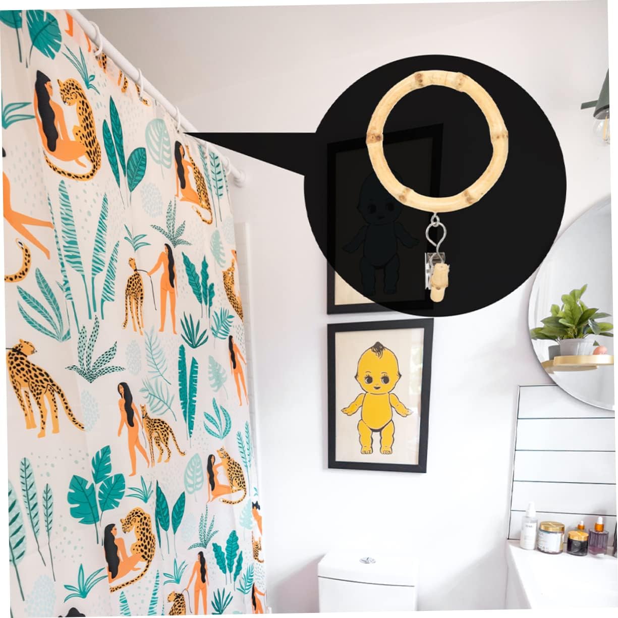 Curtain Hooks Drapes Bamboo Anti-Slip Bed Shower Door Ring Clips with Simple Design