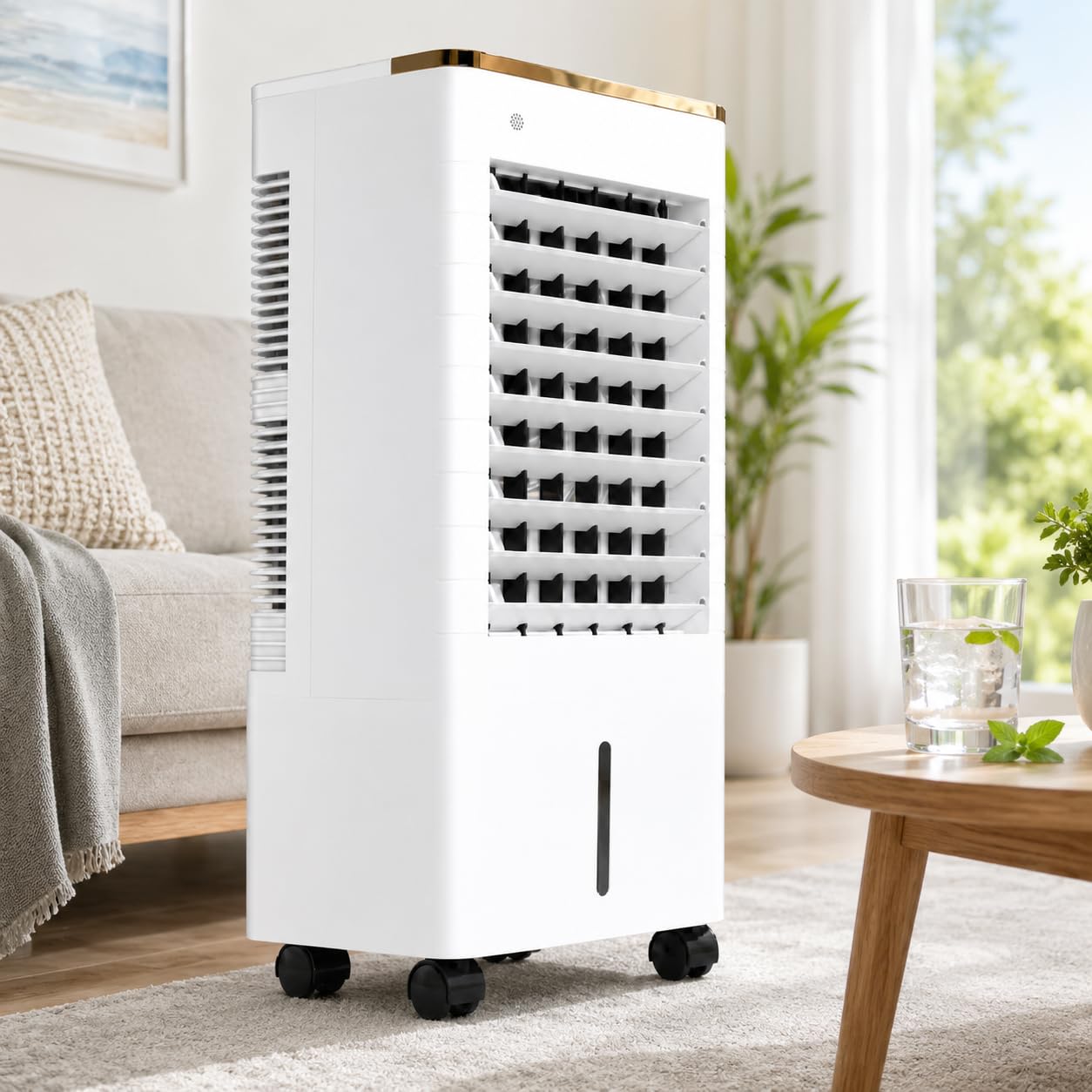 9L Portable Evaporative Air Cooler, 75W Swamp Cooler Fan with 4 Ice Packs, Remote Control, LED Touch Panel, 3 Speeds, 3 Modes, 12H Timer, Oscillation for Bedroom Home
