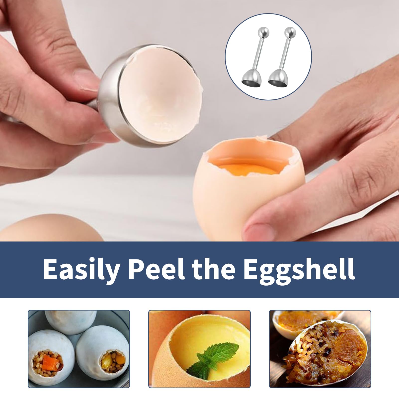2 Piezas Abridor de Huevos Acero Inoxidable con Resorte, Cortador Cáscara Preciso para Huevos Hervidos, Blandos o Crudos, Herramienta para Abrir Reutilizable para Desayunos, Repostería y Gourmet