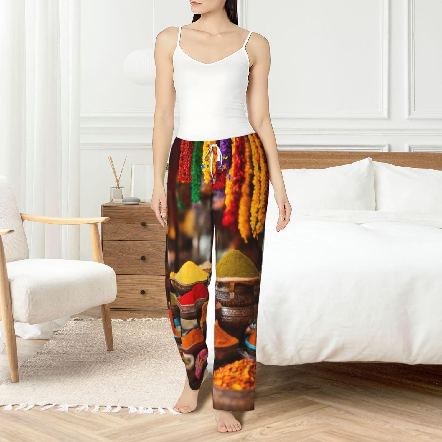Condiments Spices Print Fashion Cozy Womens Flannel Pajama Pants,Perfect For Christmas And Everyday Wear