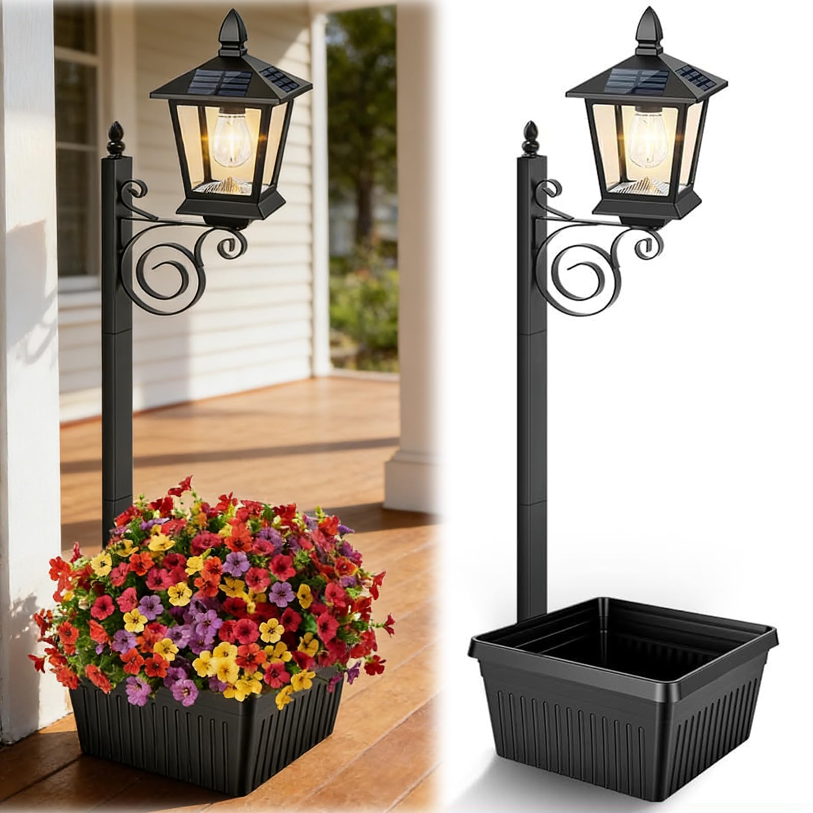 SPEPROECO 2-In-1 Outdoor Flower Pots, Waterproof Solar Lamp Post Light with Planter, Auto On/Off, Wall Mount or Freestanding Decorative Solar Lamp for Garden, Patio, Front Porch, Back Door