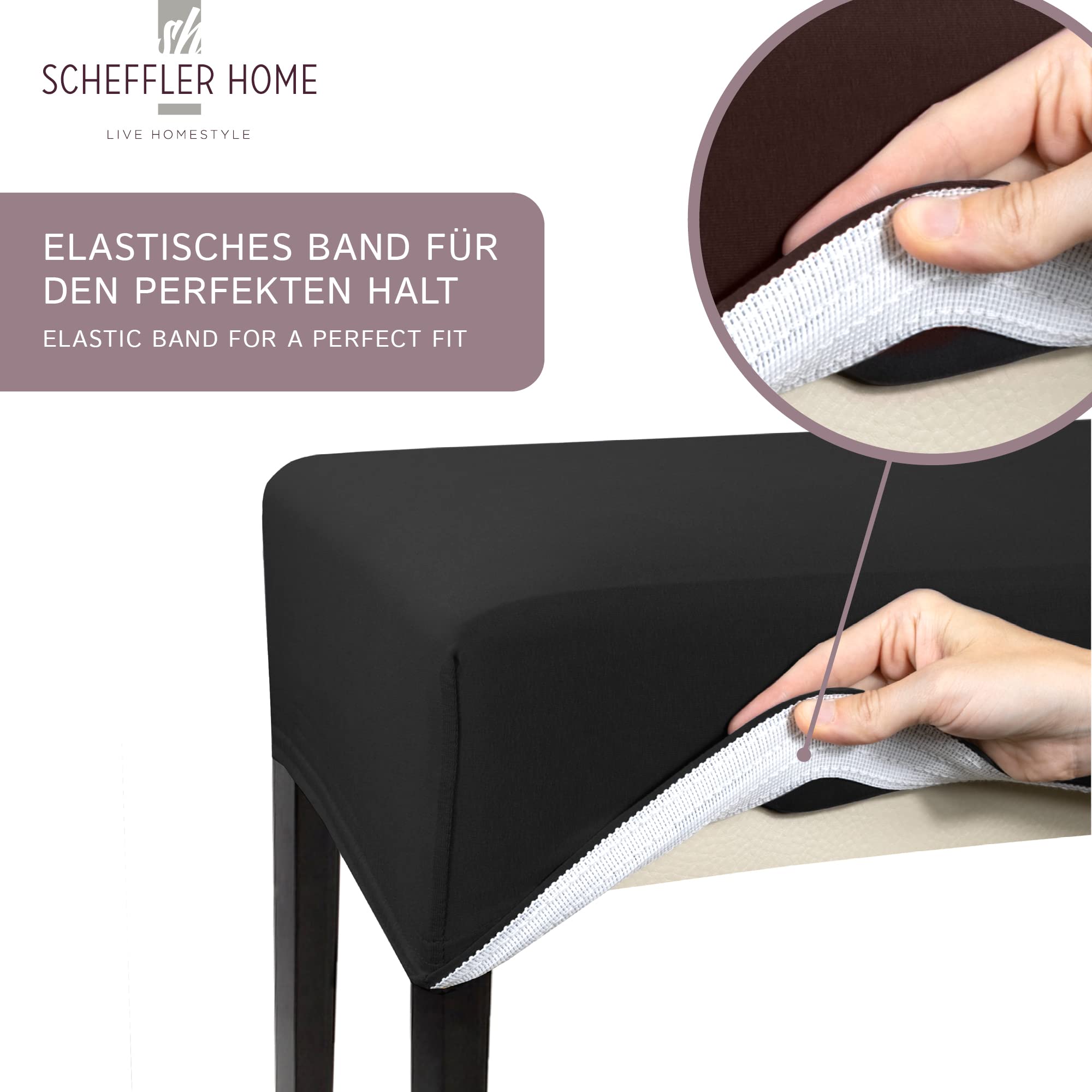 SCHEFFLER-Home Housse de Chaise Extensible Leni/Housse de Chaise Noir Set de 6 / Housse de Chaise Extensible pour chaises à Haut Dossier/Housse de Chaise Lavable