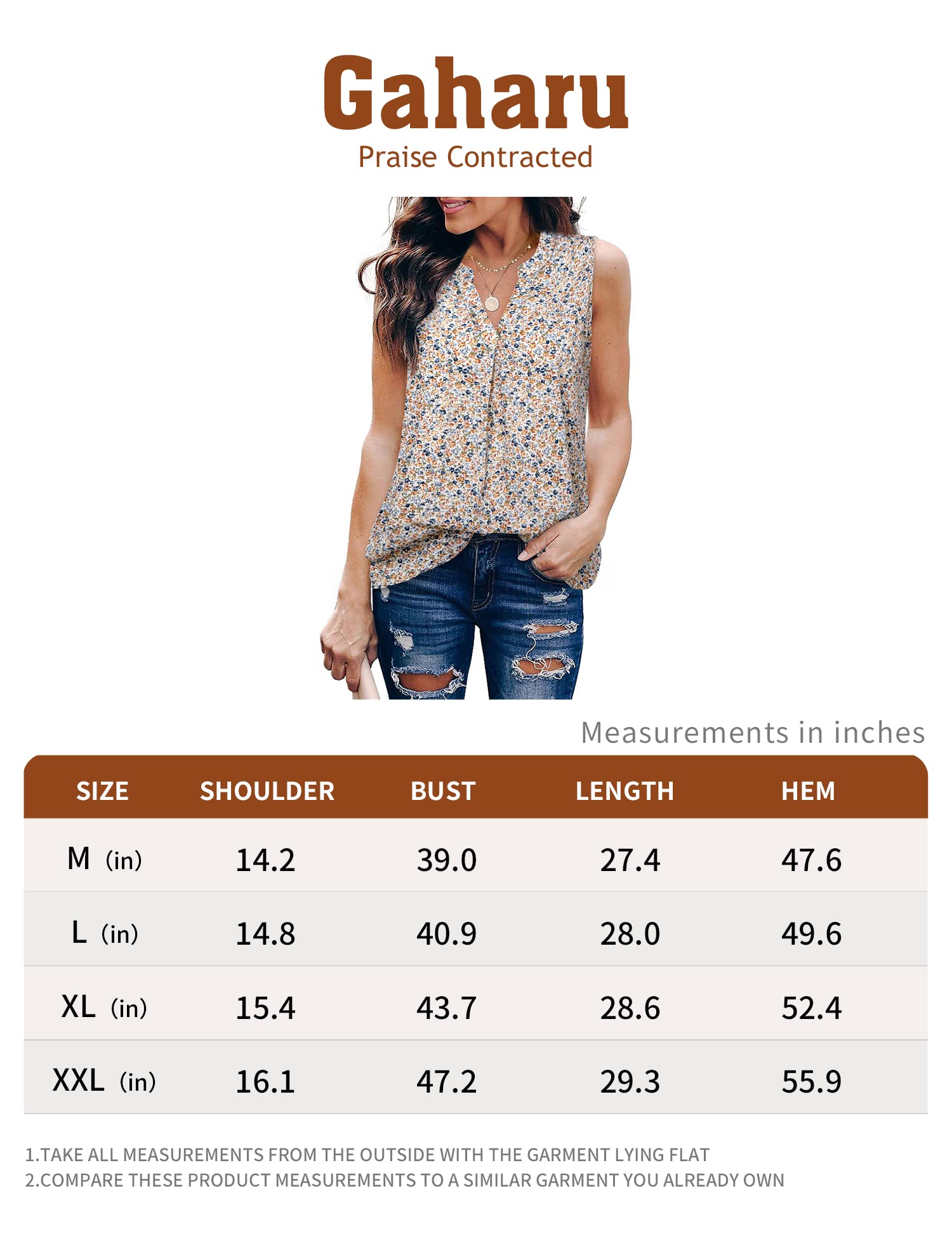 Gaharu Blusa de verano para mujer, informal, cuello en V, sin mangas, tipo túnica