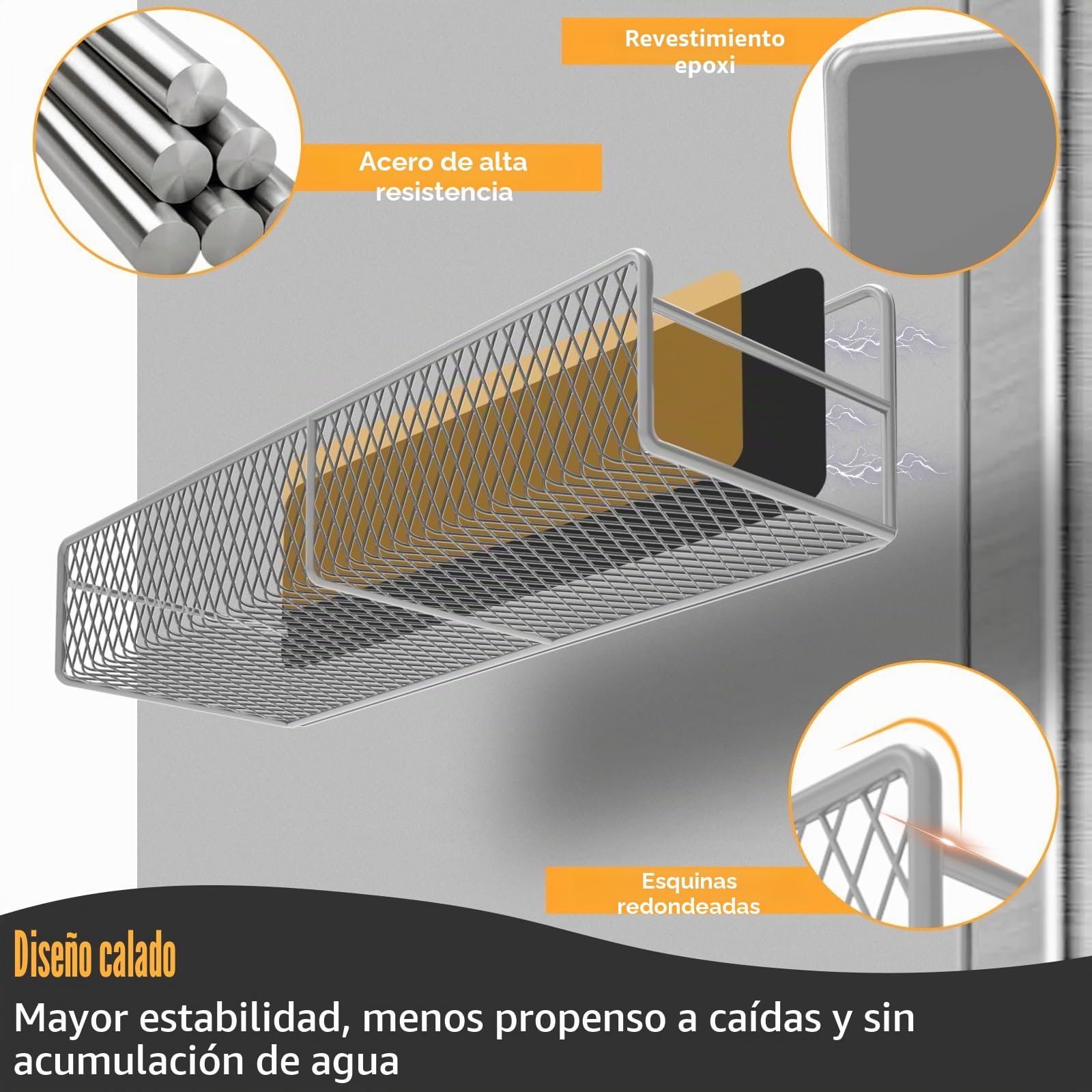 Especiero magnético para refrigerador, 6 estantes magnéticos, 100 % metal, compacto, organización y almacenamiento para el hogar, cocina, lavandería, soporte para toallas, portautensilios (gris)