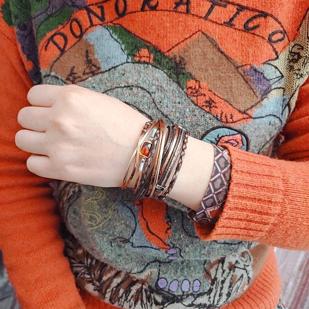 GelConnie Leather Wrap Bracelet Boho Cuff Bracelets Crystal Leather Bracelet Magnetic Multi Strand Bracelets Bohemian Bracelet Leather Wristbands Bangle Jewelry for Women Teen Wife Mother - Image 5