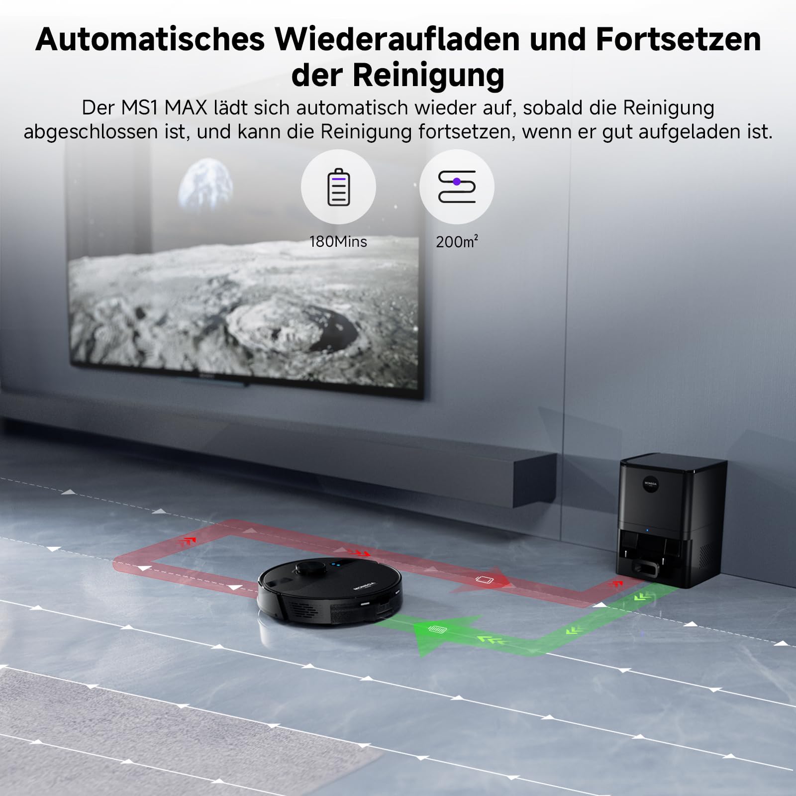 MONSGA Saugroboter mit Wischfunktion, 3.5L Staubsauger Roboter mit Absaugstation, 5000Pa Saugkraft, 180Min Laufzeit, LiDAR Navigation, Starke Saugkraft ideal für Teppich und Tierhaare, APP Steuerung