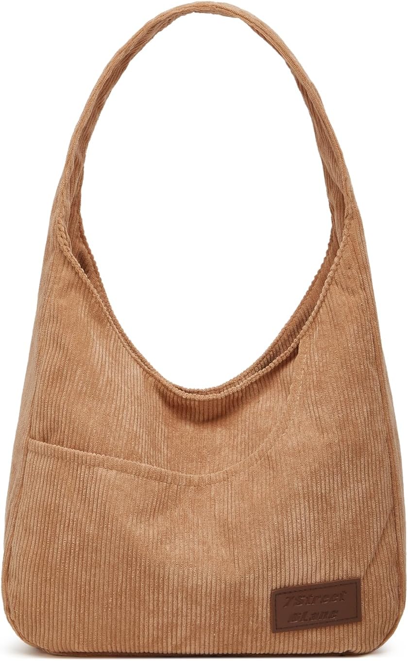 Corduroy Tote Bag Unisex Retro Handbag Multi Pocket Shoulder Work College Satchel Compartment Messenger Purse