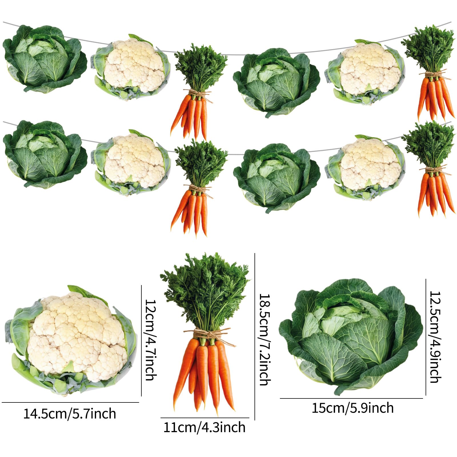 ping pong balls 12Pcs Vegetable Garden Bunting Cabbage Carrot and Cauliflower Motifs Vegetable Garden-Themed Party Decorations Suitable for Celebrations Harvest Festivals Party Decorations - Image 2