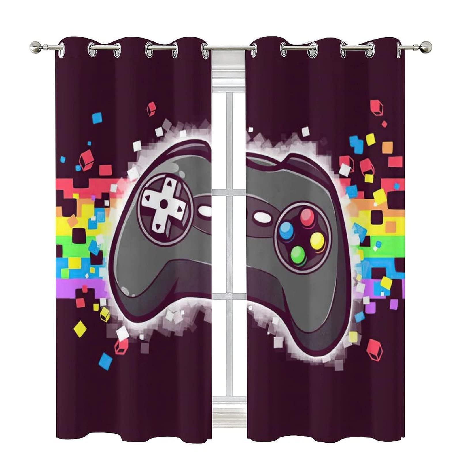 TEMLAN Rainbow Gamepad Blackout Curtains Game Player Eyelet Curtains for Living Room Bedroom, Grommet Top Thermal Insulated Window Treatments (117 x 137cm)