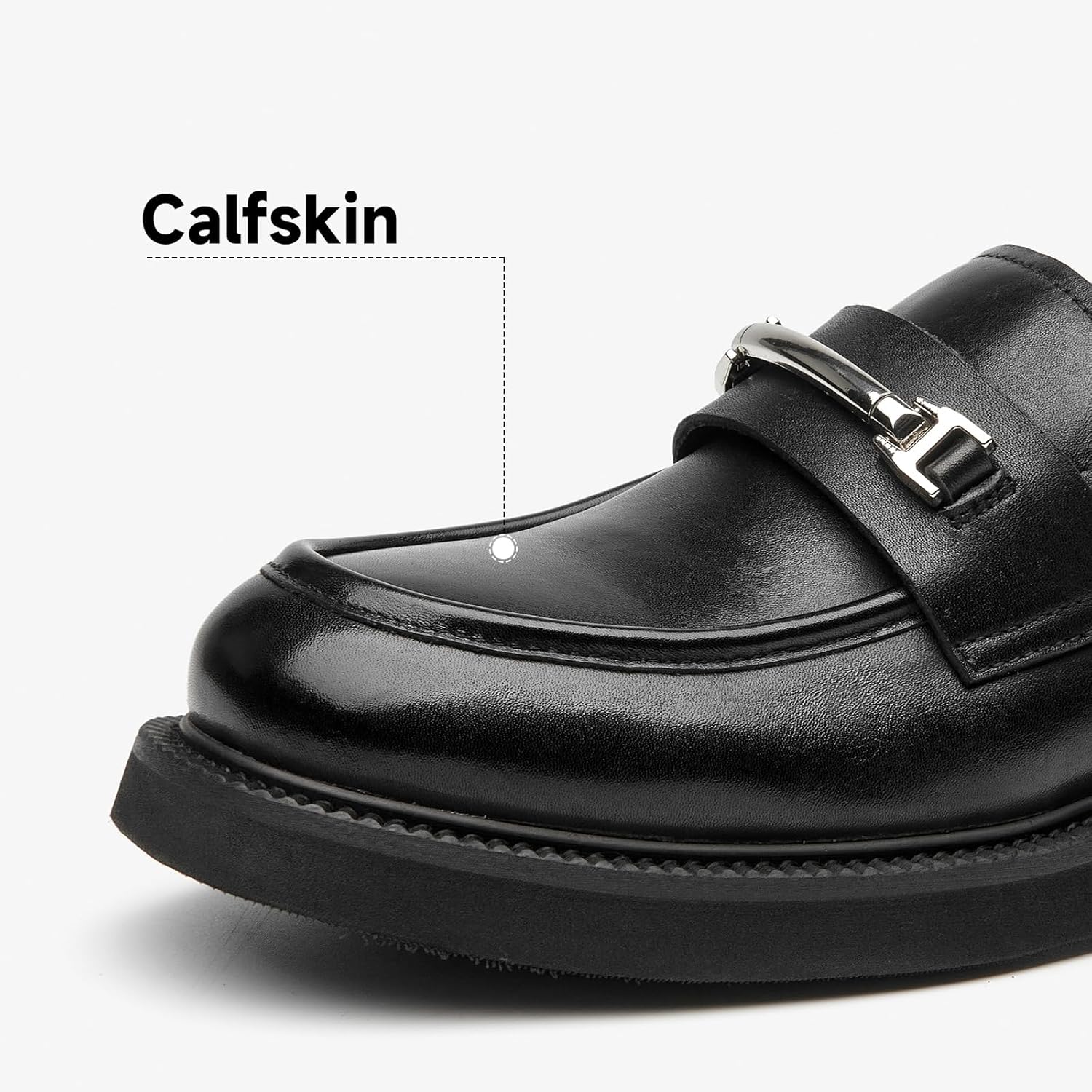 BEAU TODAY Chunky Platform Loafers Women, Slip On Penny Loafers for Women Casual Shoes, Leather Comfortable Business Office Ladies Dress Shoes with Metal Buckle Black US 8 - Image 4