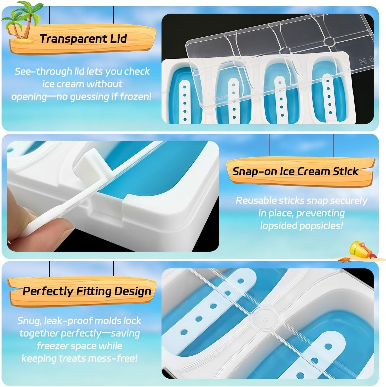 Stackable Popsicles Molds, BPA-Free Popsicle Molds with Sticks