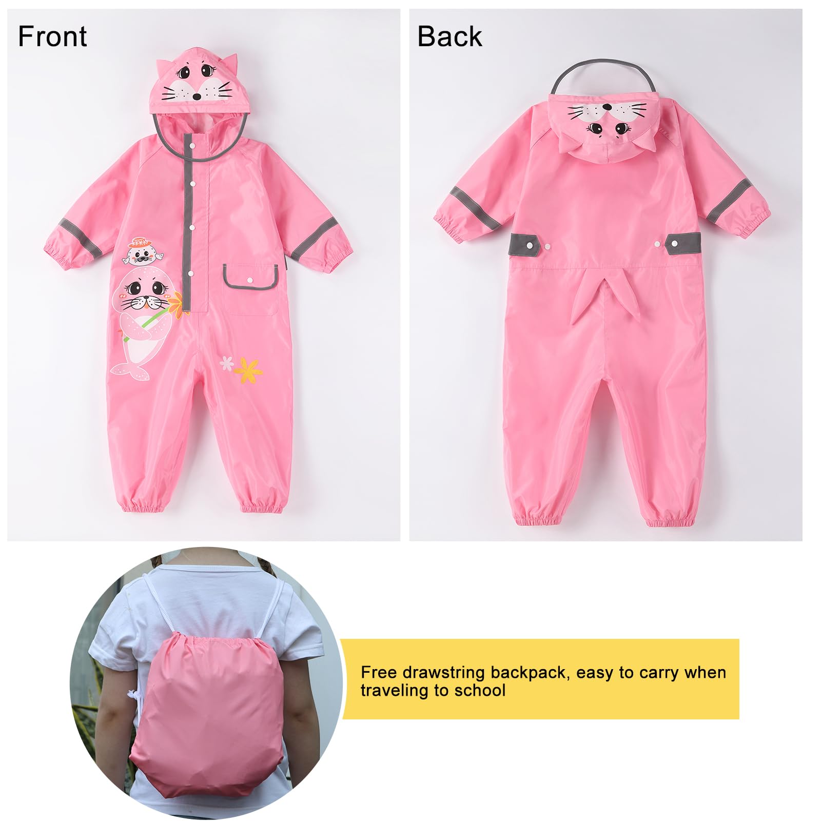 Impermeabile per Bambini - Ragazzi Ragazze Cappotto Antipioggia Leggero Tuta Antipioggia Simpatico Cartone Modello Animato Tutina Giacca da Pioggia 2-8 Anni