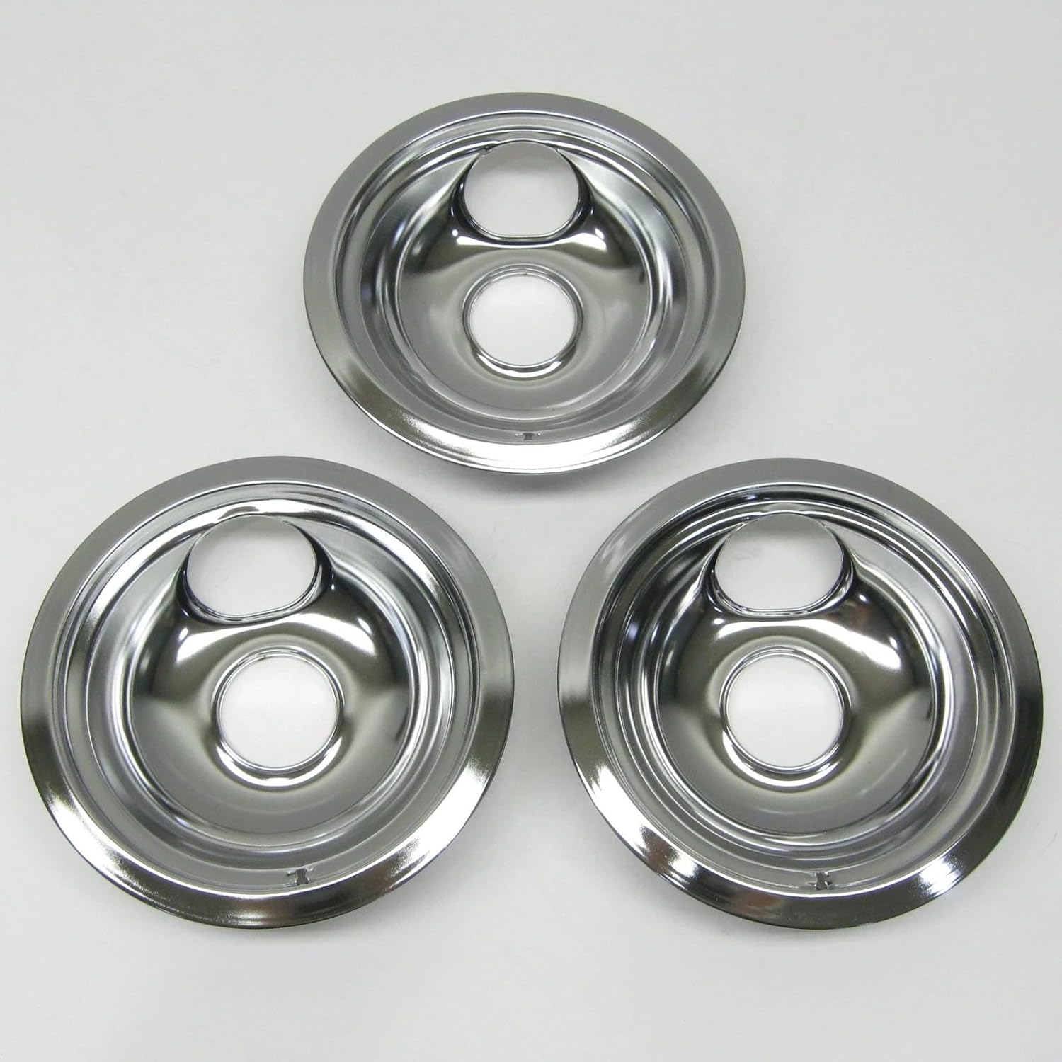 WB314 Range Burner Bibs Chrome Bowls Pans for GE Replaces WB31K10265 PS8754846 AP5791287 AP5791288 Includes 3 of WB31M16 6" Small Bowls and 1 of WB31M15 8" Large Bowl - Chrome Burner Bowl Set