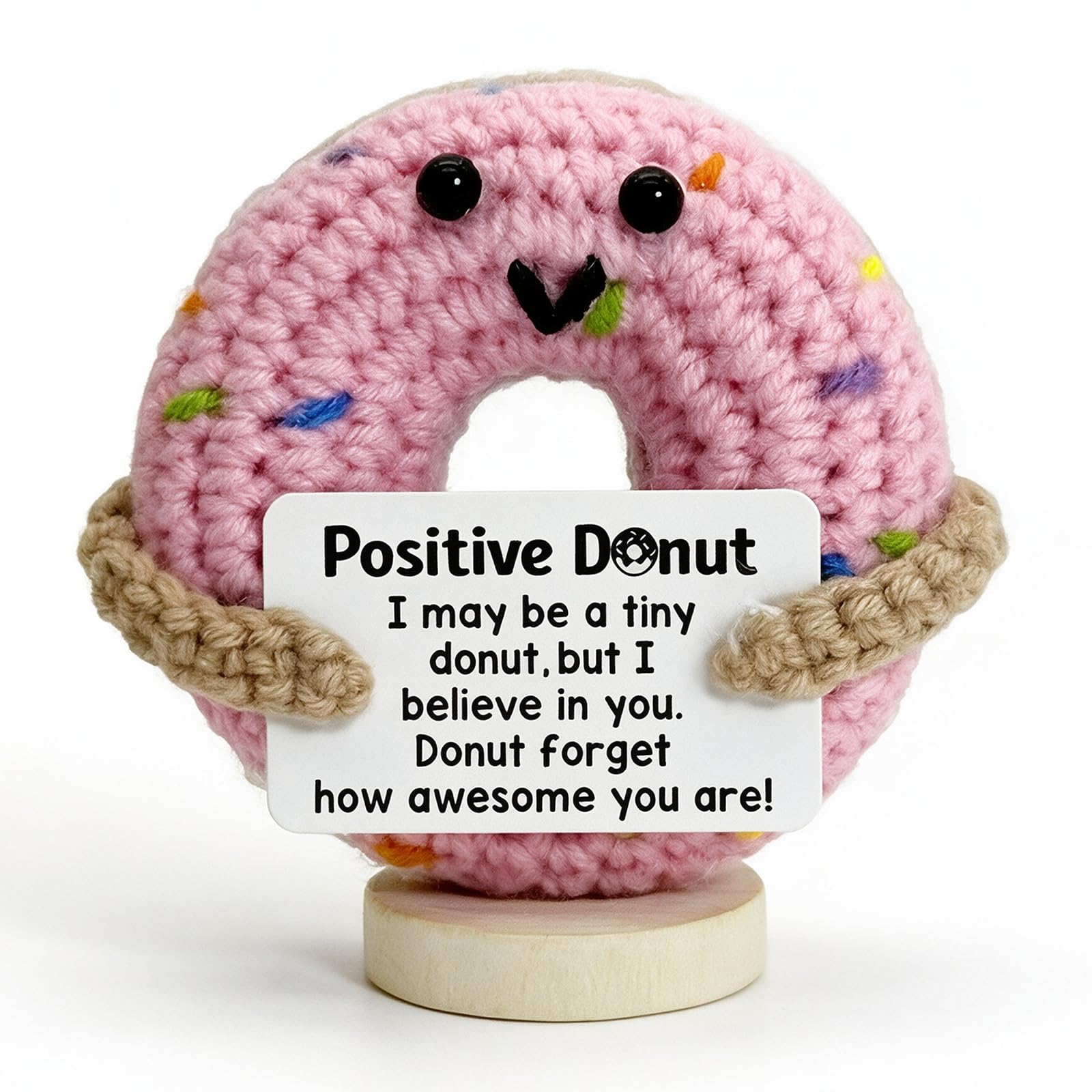 WEPRNTI Handmade Emotional Support Crochet Donut, Positive Crochet Ornament