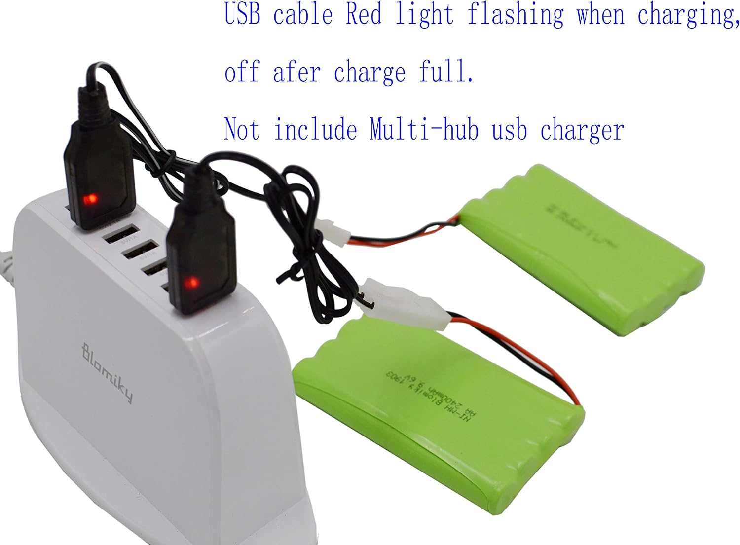 Blomiky 2 Pack 9.6V 2000mAH NiMH Rechargeable AA Battery Packs with Standard Tamiya Connectors Plug and USB Charge Cable for RC Tank Car Truck and Vehicles 9.6V Tamiya 2
