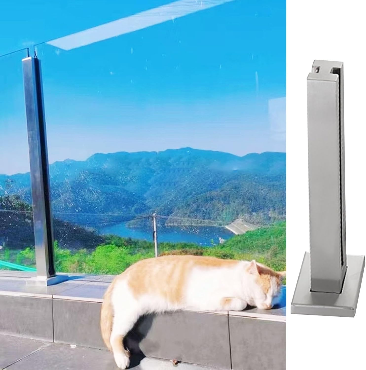 Brushed 304 Stainless Steel Glass Railing Post - No-Punch 3/8"-1/2" Spigot Clamp with Rubber Gasket, 2"x2" Balustrade for Indoor/Outdoor Use (Shallow Grey, 48in)