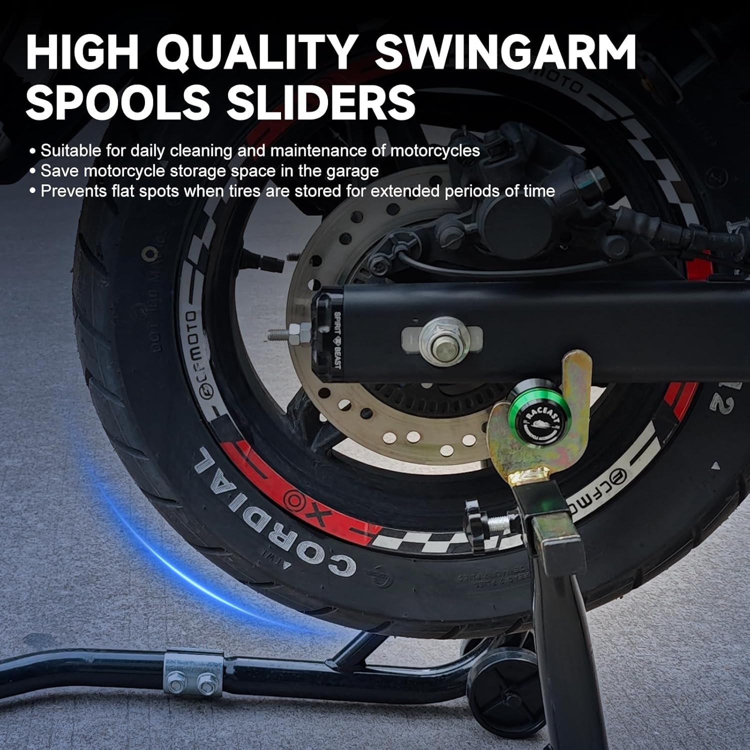 M8 Swingarm Spools Sliders Stand Compatible with CBR600RR 1000RR Z650 Z900 ZX4RR ZX6R GSX-R 600 GSXR750 GSXR1000 8MM CNC Aluminum Rear Swing Arm Spool Slider (Green - M8)