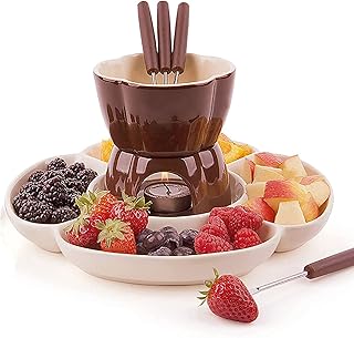 Creativity Chocolate Fondue Maker, zestaw do topnienia czekolady z miską ceramiczną, podajnik do serwowania imprez, 4 widelce stalowe, do sera Tapas fondue