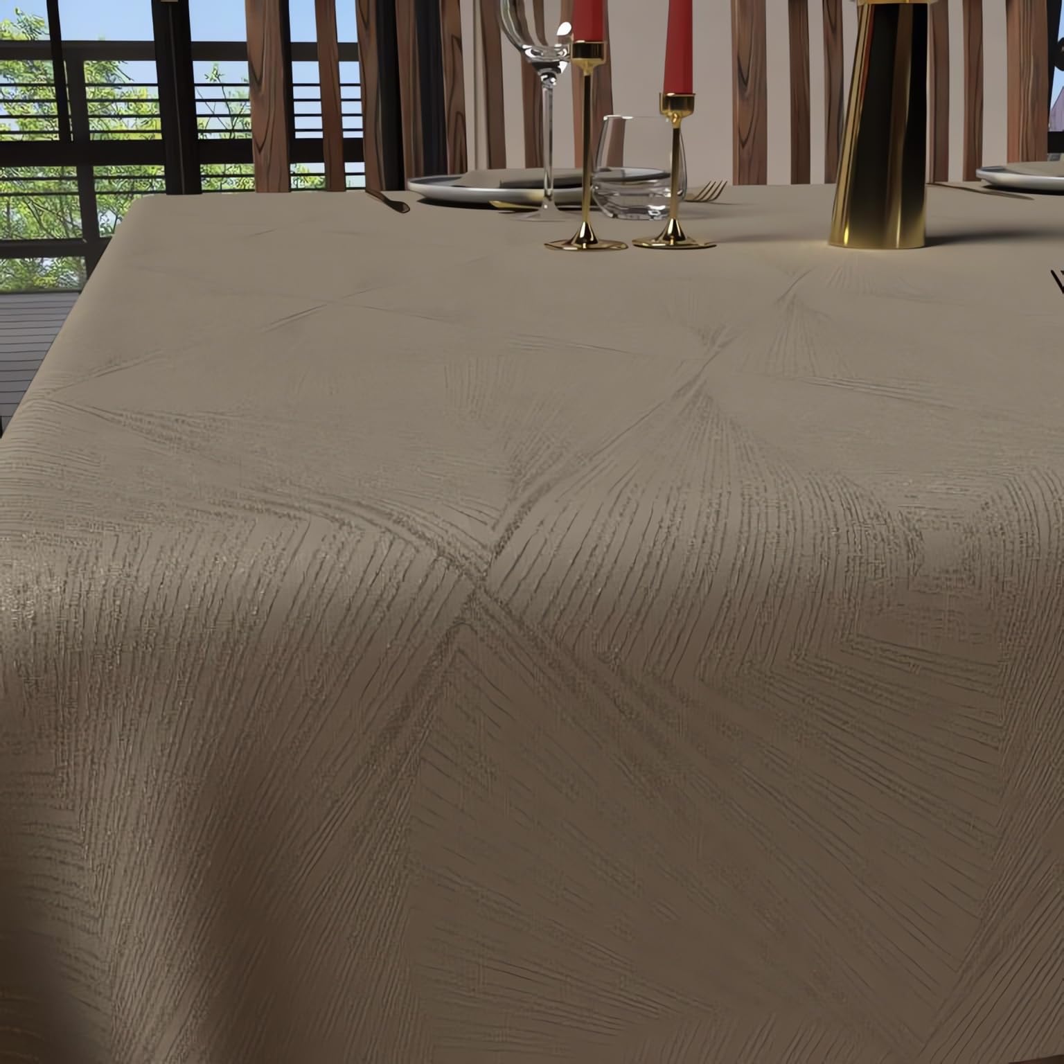 Soleil d'ocre, Vierkant tafelkleed, anti-vlekken, 180 x 180 cm, Luxury, Champagne