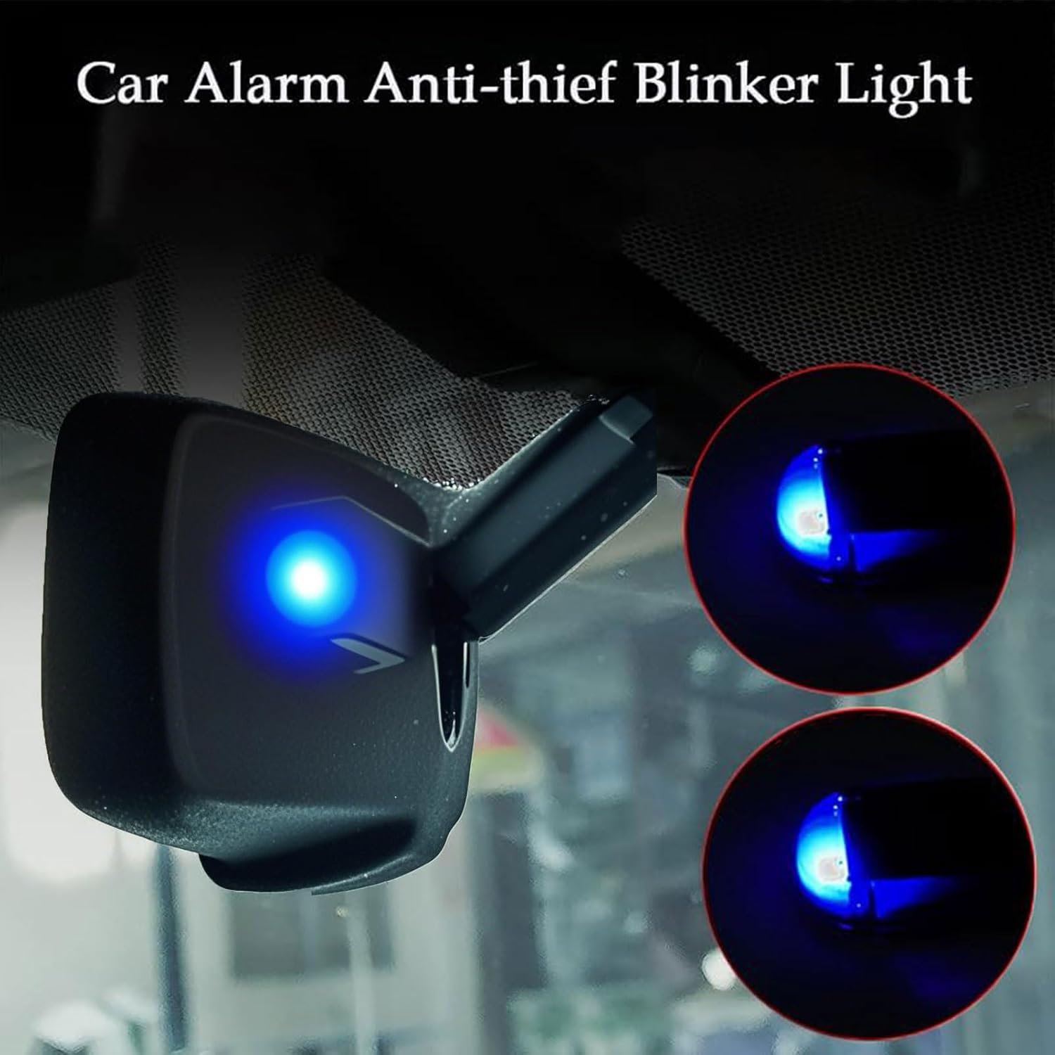 2Pcs Car Solar Power Simulated Dummy Alarm Device Anti-Theft LED Flashing Security Light Fake Lamp Automotive Warning Interior Safety Lights with USB Charger Port (2 Blue)