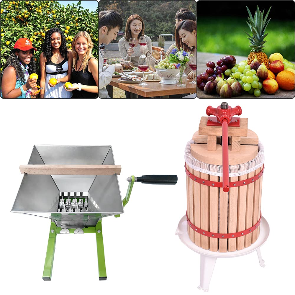 Aufun Presse à Fruits Presse à vin Presse à jus Presse à purée + Moulin à Fruits Hachoir à Fruits Manuel avec manivelle, pour Moulin à Raisins (18L Presse à Fruits + 7L Moulin à Fruits)