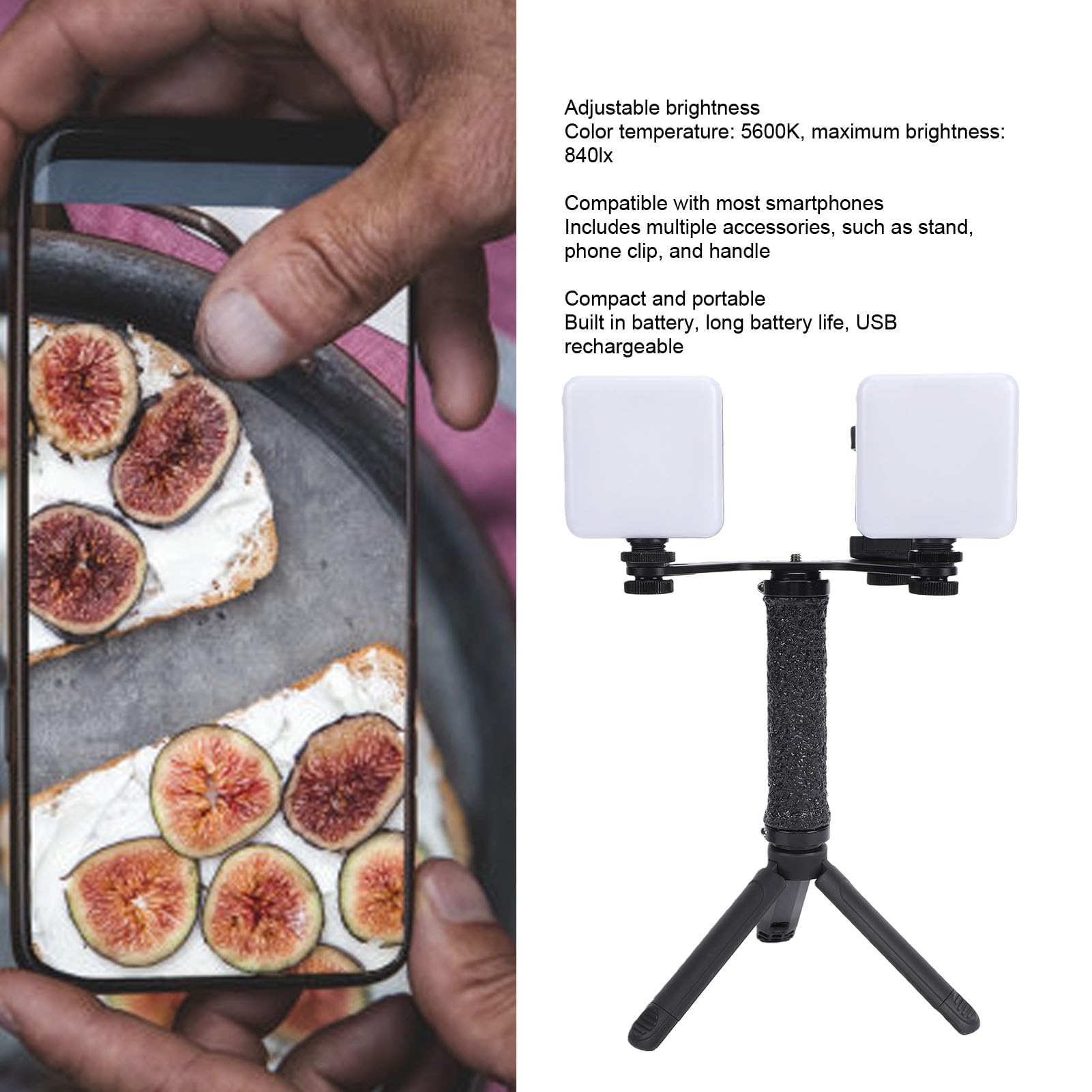 Asixxsix Kit de Luz de Vídeo, 5600K 840LX Regulable Batería Recargable USB Incorporada, Luces LED Iluminación de Fotografía con Trípode Ajustable para Grabación de Selfie Vlogging