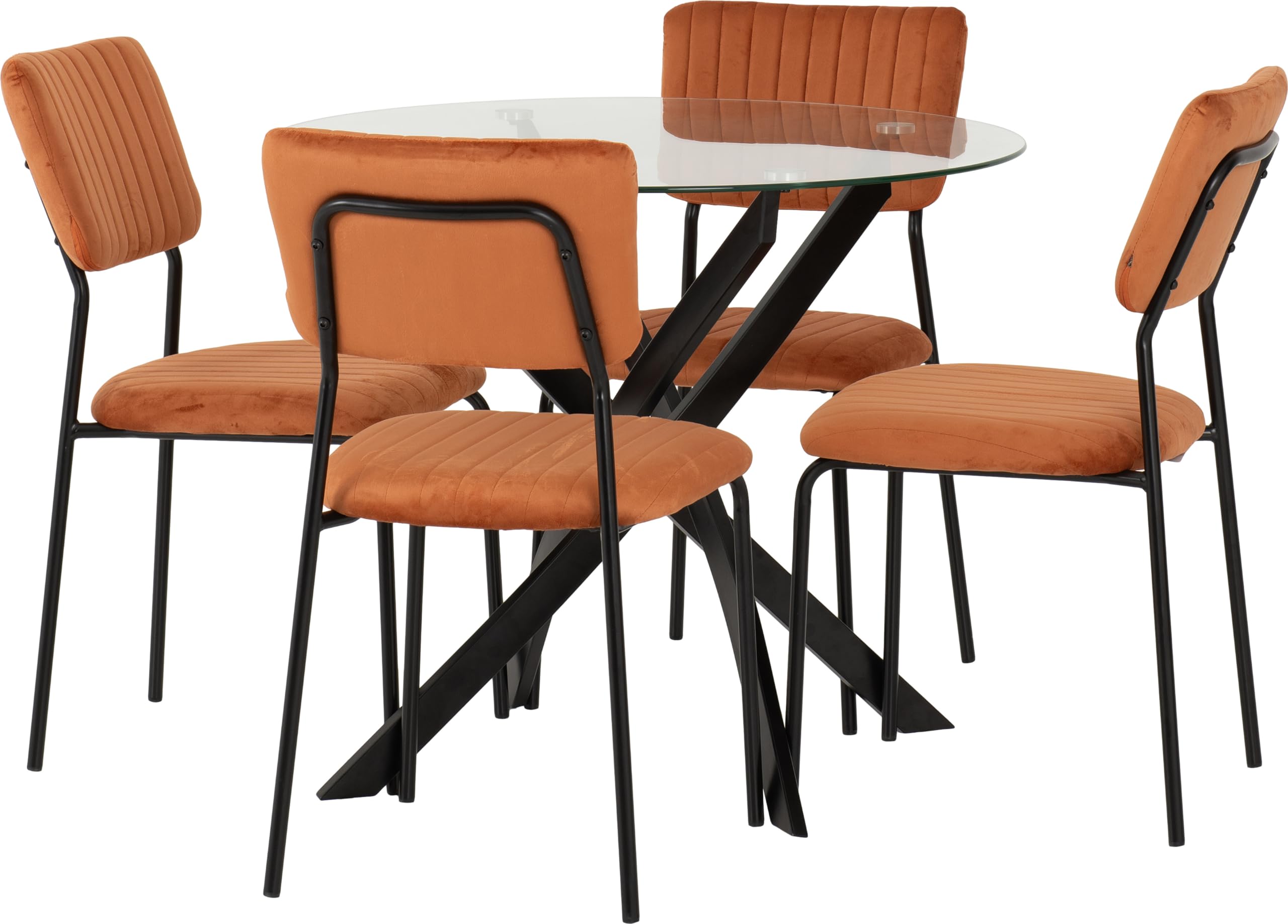 Seconique Sheldon Round Glass Top Dining Set with 4 Chairs in Glass/Orange