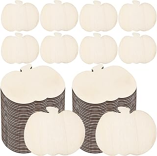 Blulu 96 Pcs Wooden Pumpkin Cutouts Thanksgiving Unfinished Wood Cutout Blank Pumpkin Shape Cutout for Halloween Fall Thanksgiving Party DIY Craft Decoration Supplies (Wood Color)