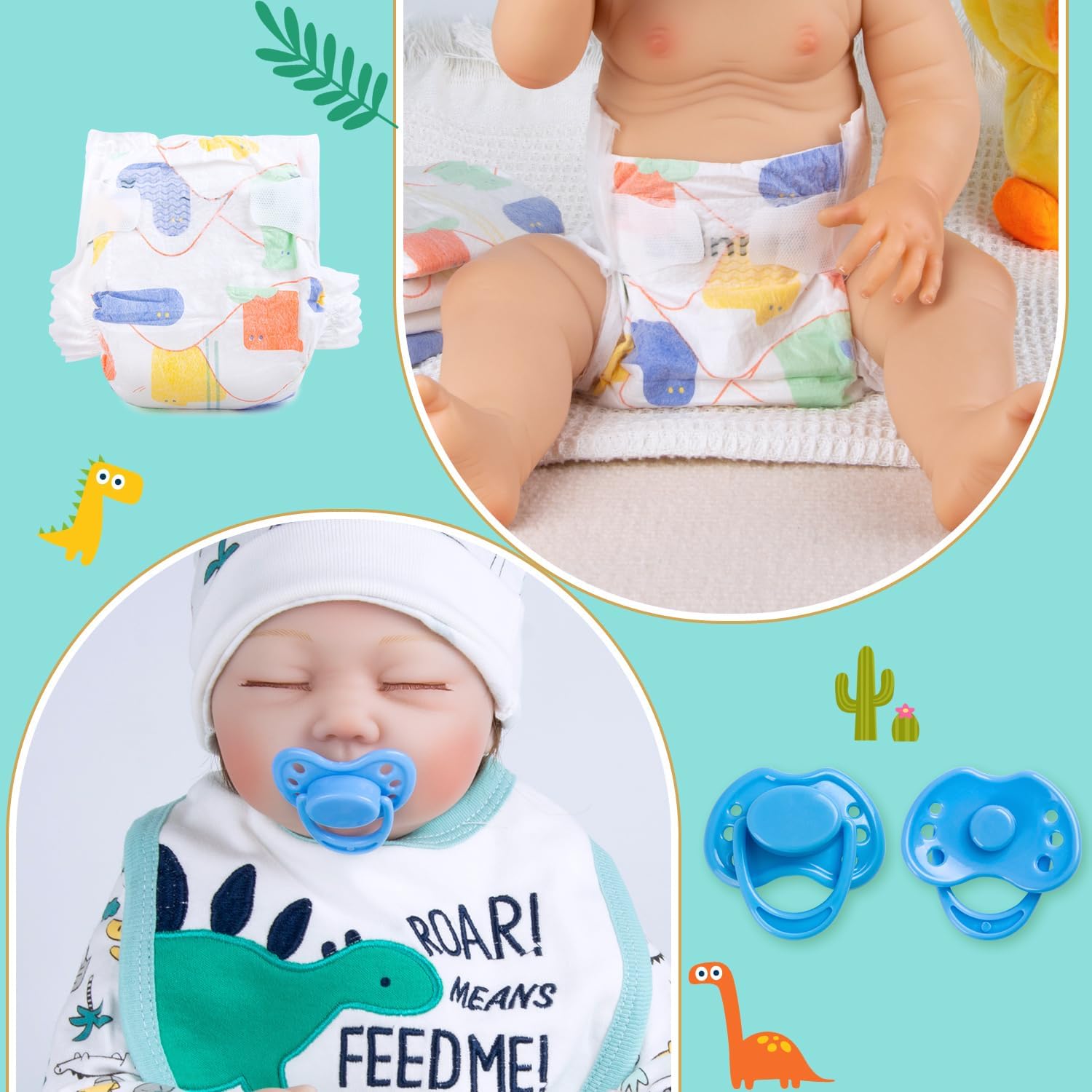 Reborn Baby Doll Clothes Accessories for 18-20 Inch Newborn Baby Doll Clothes with Dinosaur Big Backpack 12pcs Sets Boys