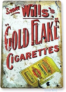 Tinworld Tin Sign: Wills's Gold Flake Cigarettes Rustic Retro Tobacco Smoke Cigar Bar Shop Sign C365