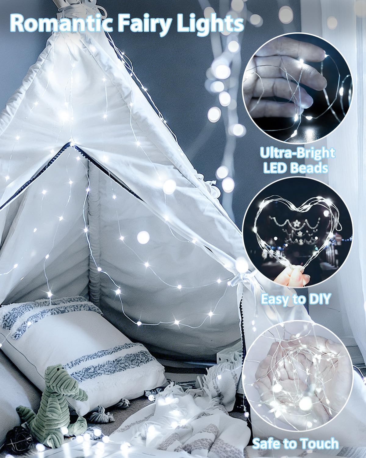 6 pack 60 led fairy lights battery operated with remote, 8 modes string lights indoor outdoor, cuttable battery light for home bedroom wedding diy centerpiece christmas decorations (cool white) cool white 6pk?60led with remote?