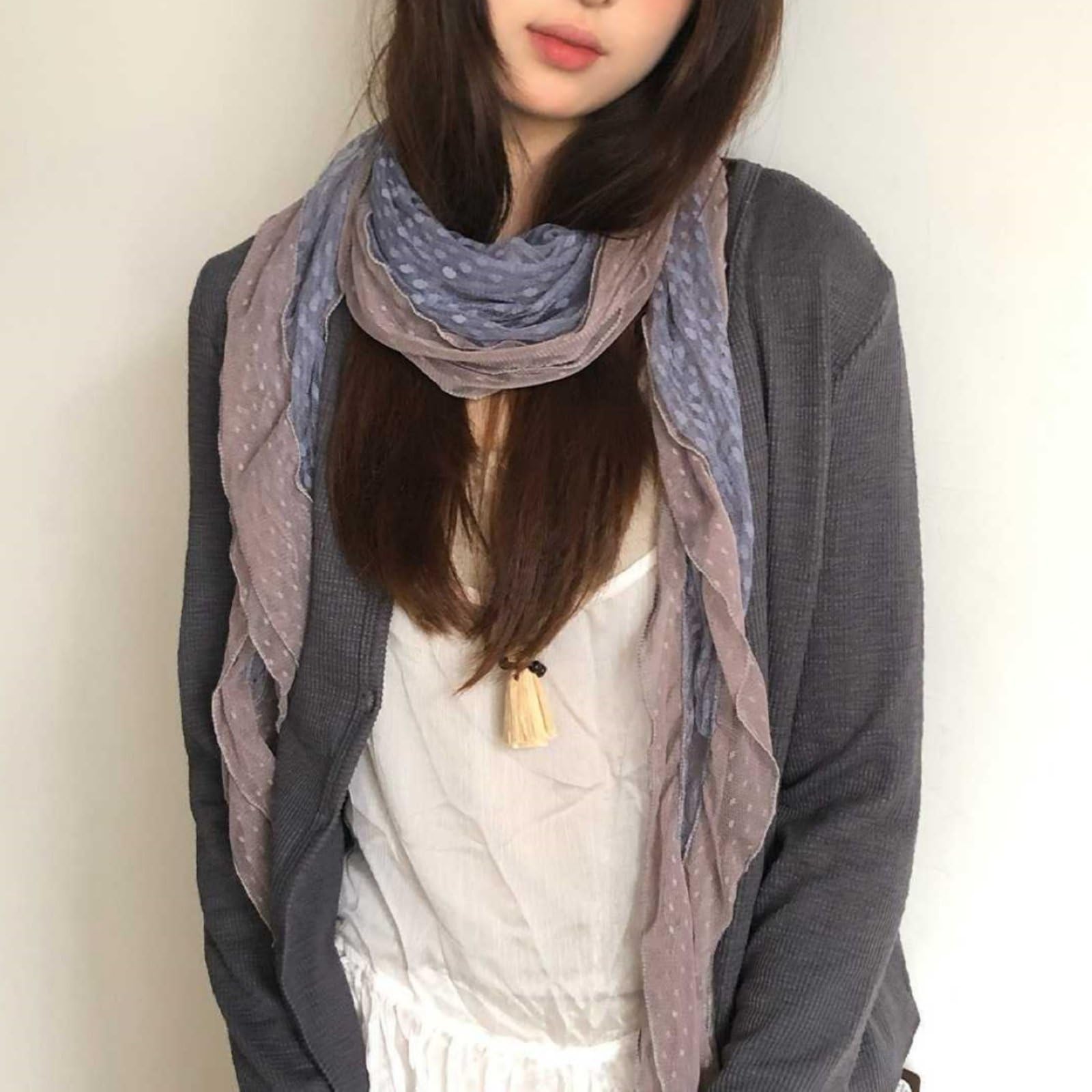 Sciarpa Lunga Irregolare Vintage Da Donna Leggera Alla Moda A Pois Patchwork