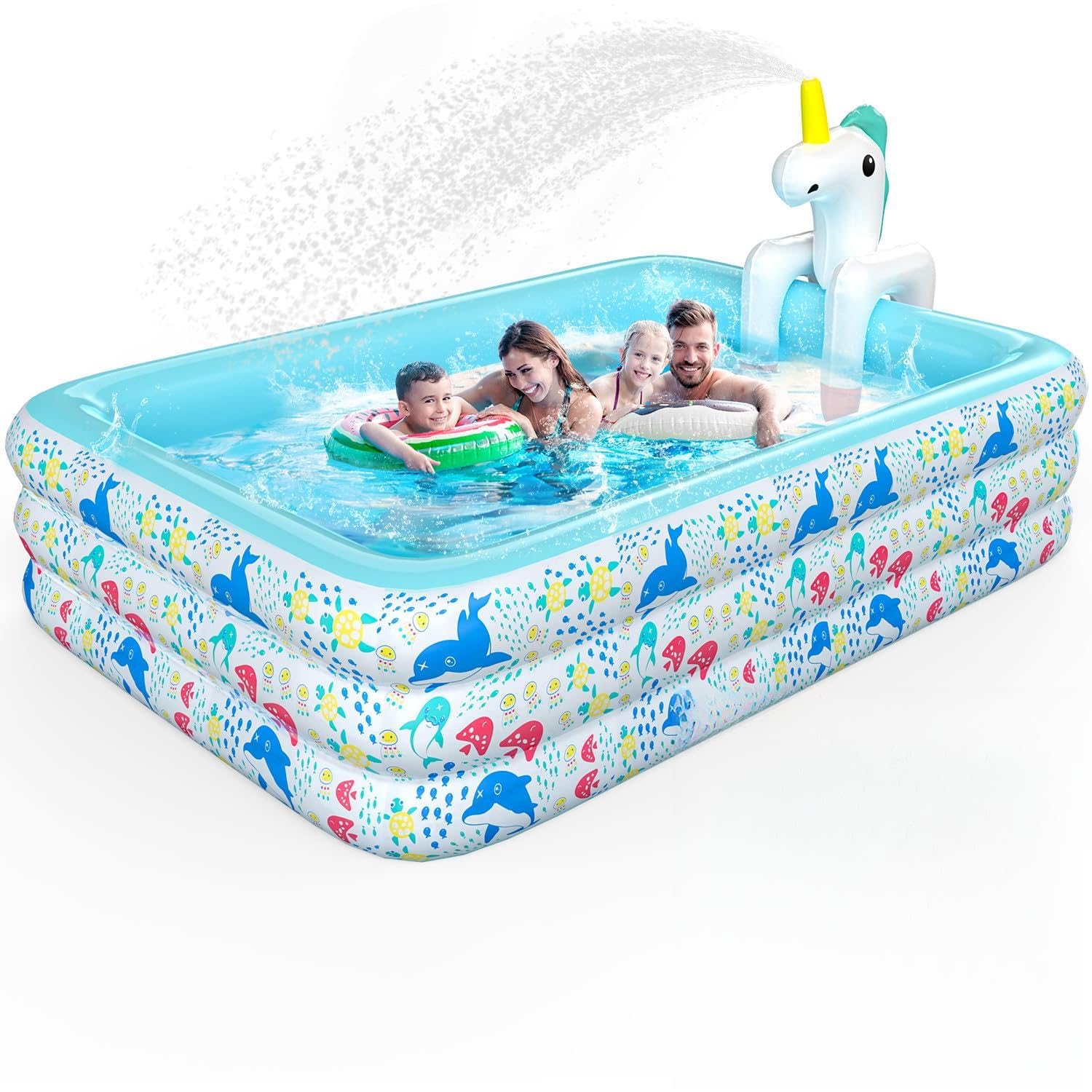 Piscine Gonflable Skirfy avec arroseur, Piscine de Jardin XXL 300 x 180 x 60 cm, Piscine pour Enfants épaissie adaptée aux Adultes et Enfants, Piscine extérieure Estivale pour Le Jardin