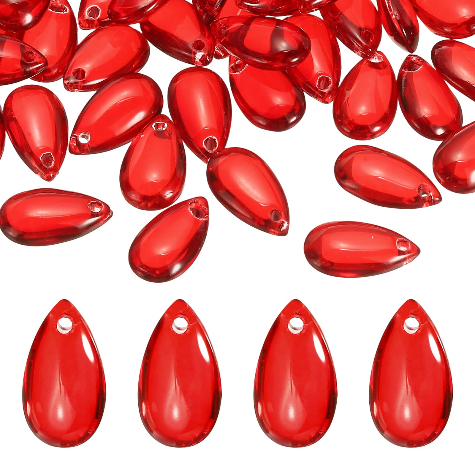 PATIKIL Teardrop Beads, 100Pcs Crystal Tear Drop Top Drilled Pendants Charm Teardrop Czech Glass Beads for DIY Jewelry Making Bracelets Necklace Earrings Craft, Red โ image 1