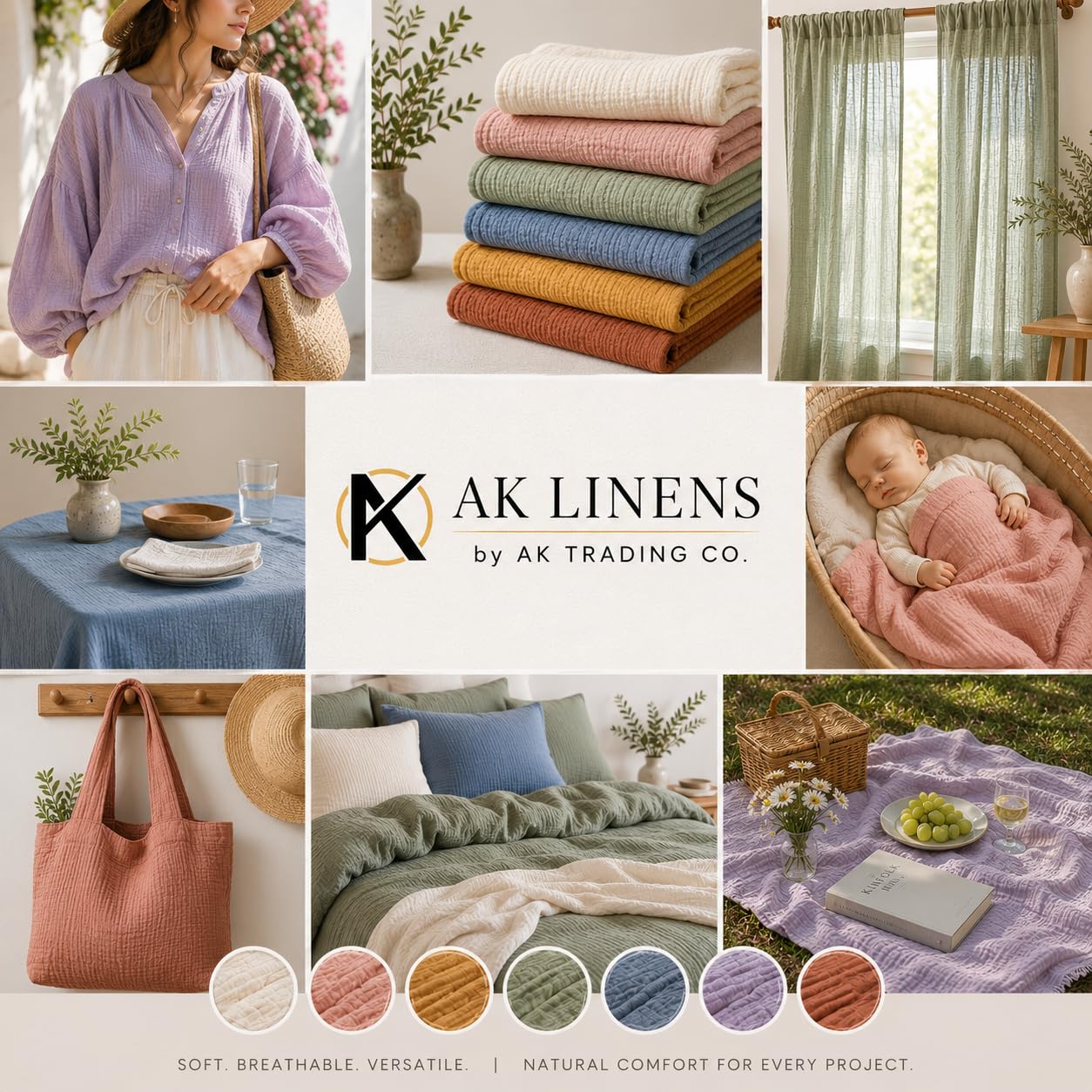 AK TRADING CO. 127 cm breit – 100% Baumwolle Island Breeze Gaze-Stoff – perfekt für Bekleidung, Wickeln, Basteln, Zuhause, Fotoshootings, DIY-Projekte. (Elfenbein, 4,5 m)