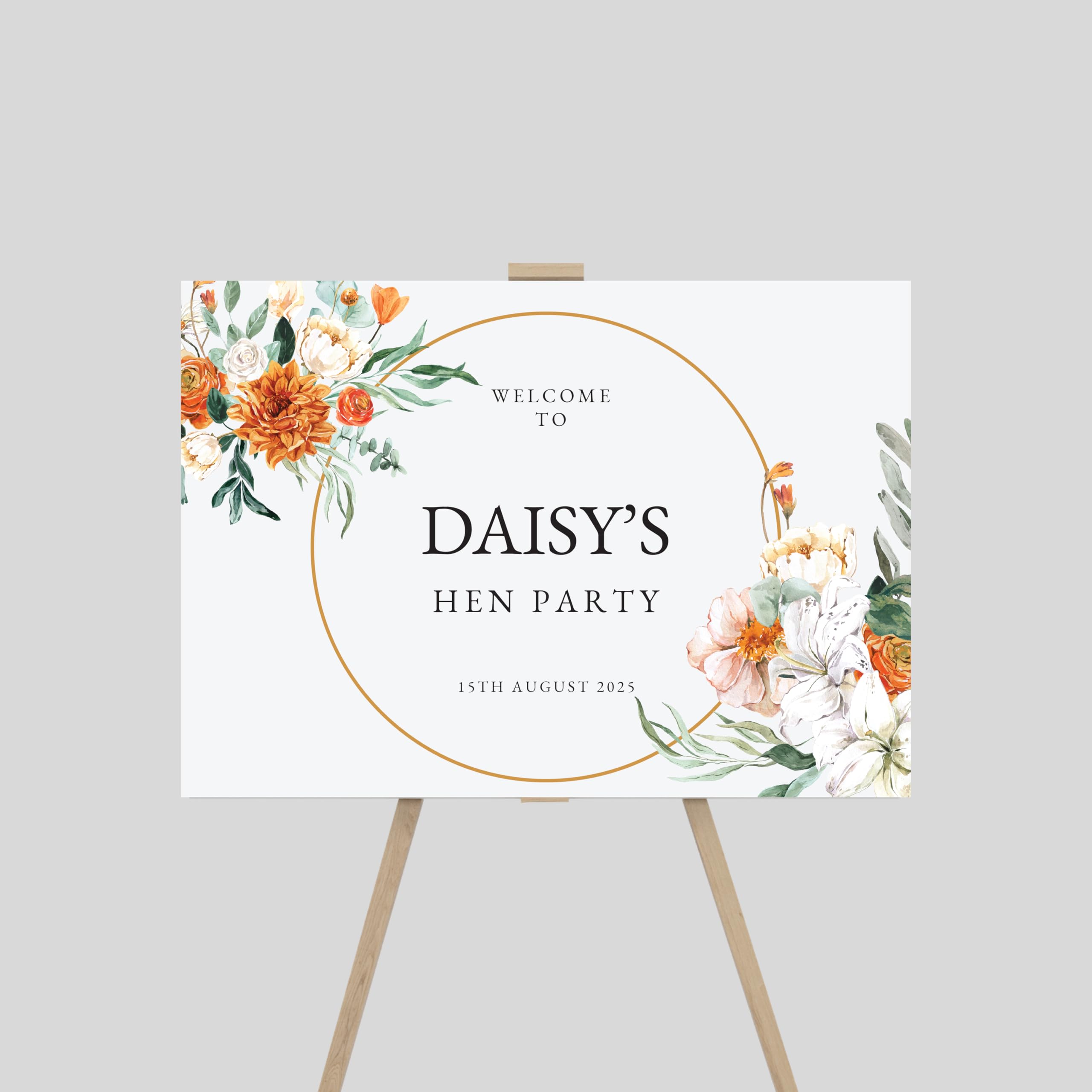 Personalised Hen Party Welcome Entrance Sign Board Floral Design Hen Do Birdal Shower Bachelorette Wedding Party Decor- A1,A2, A3 (Design 9) — image 1