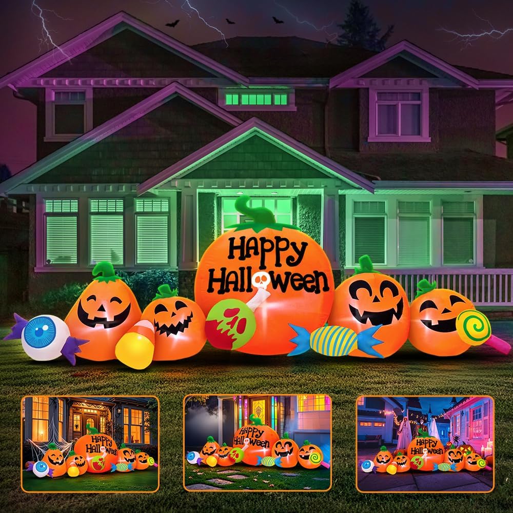 8FT Halloween Inflatable Decorations Outdoor, Halloween Decoration Outdoor Inflatable Pumpkin Combo with LED Blow Up Inflatables for Holiday Garden Yard Lawn Décor