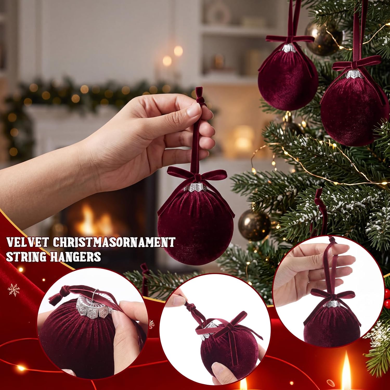50 Pcs 12 in Burgundy Christmas Ornament Velvet Bow Ribbon Hangers
