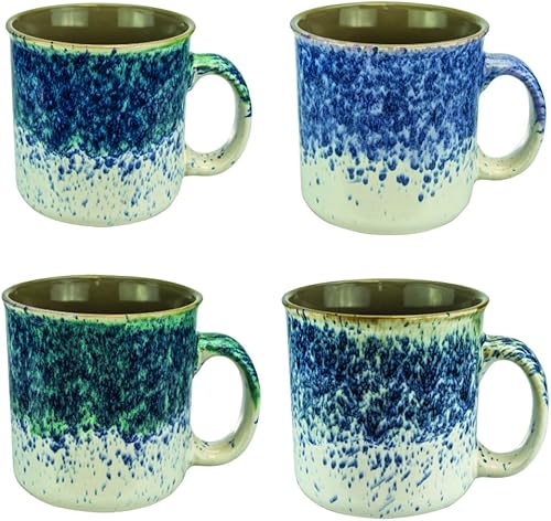 Rockin Gear Juego de 4 tazas de café grandes pintadas a mano y moteadas de gran tamaño de 18 onzas, regalo para mamá, cocina y decoración del hogar