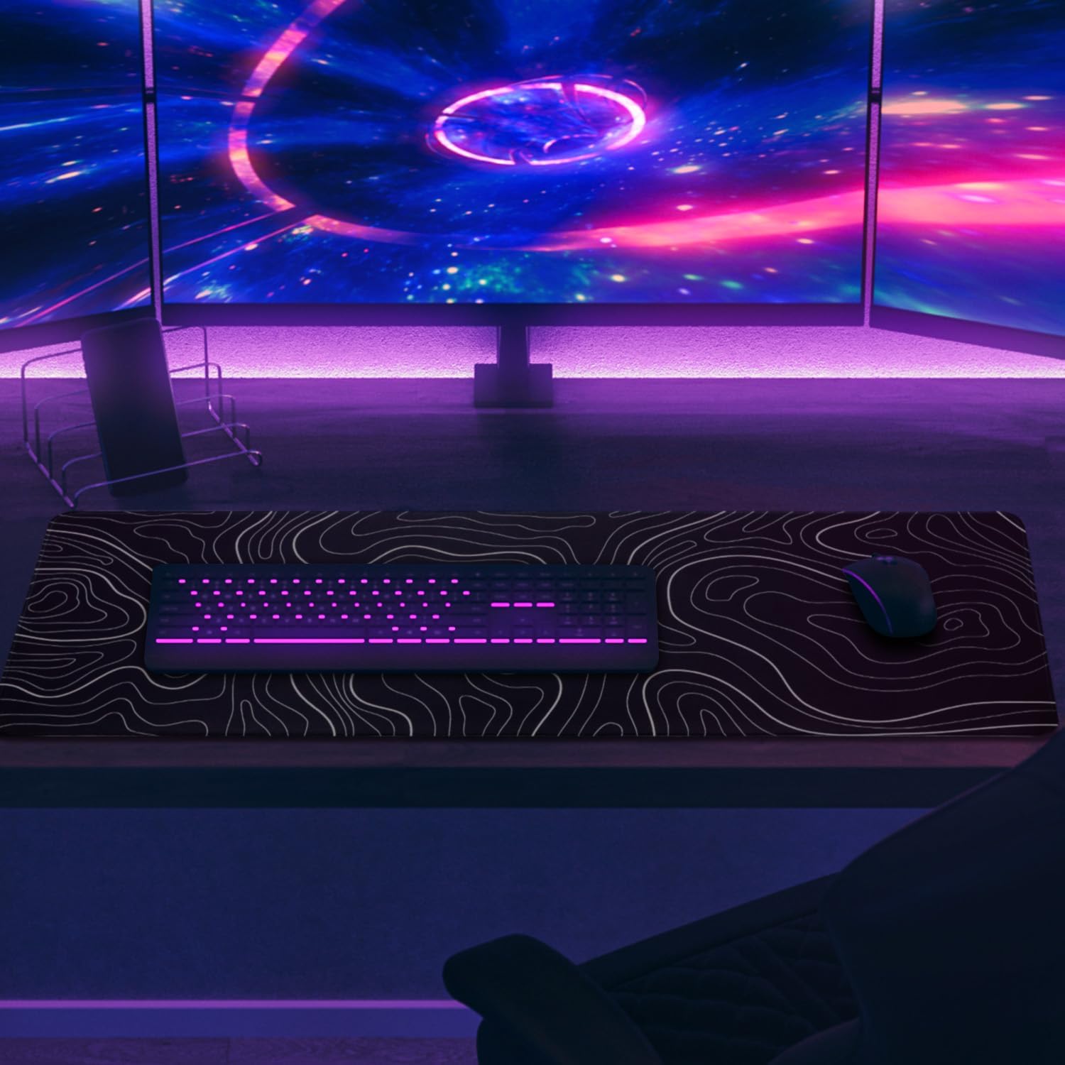 Mouse Pad Gaming Mousepad Keyboard Pad | 31.5 x 11.8in Black Topographic Mouse Pad Large Desk Mat Keyboard Pads XL Mouse Mat with Non-Slip Base Desk Accessories thumbnail