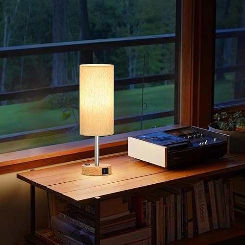Miniatura 7 de Touch Bedside Table Lamps Set - 3 Way Dimmable Bedroom Lamps Set of 2 with USB C and A Ports, Small Lamps for Nightstand with AC Outlet, Wood Base